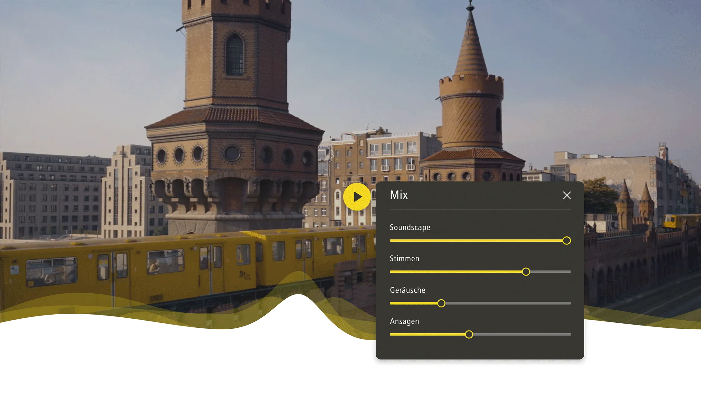 The BVG sound mixer in action, users can freely mix sounds from BVG soundscape audio branding, voices, typical Berlin public transportation ambience and announcements by the new voice of BVG, Philippa.