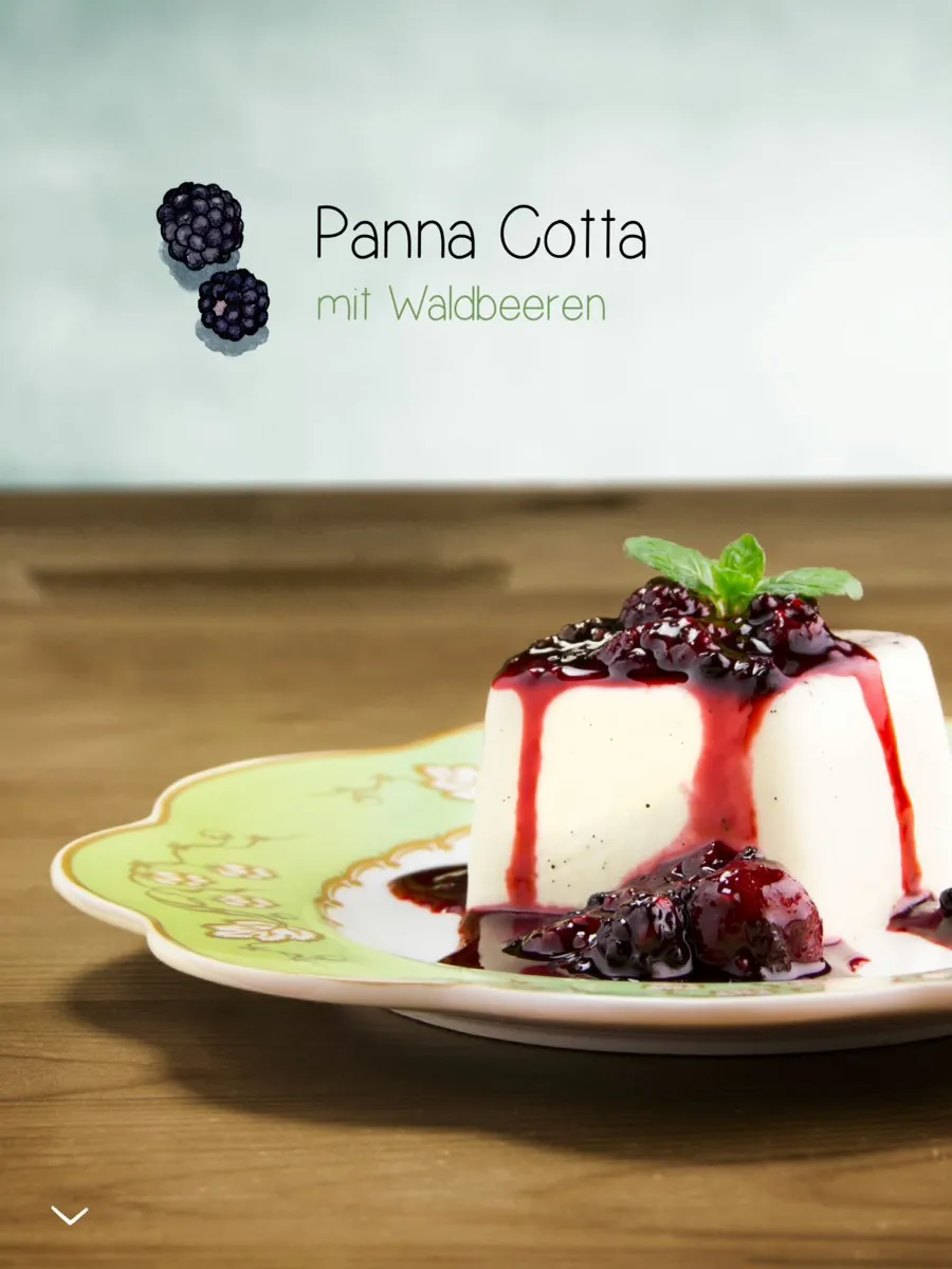 Photography of Panna Cotta with fruits of the forest.