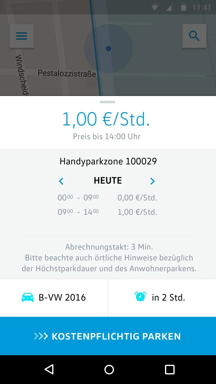 Screenshot with park zone details like pricing.