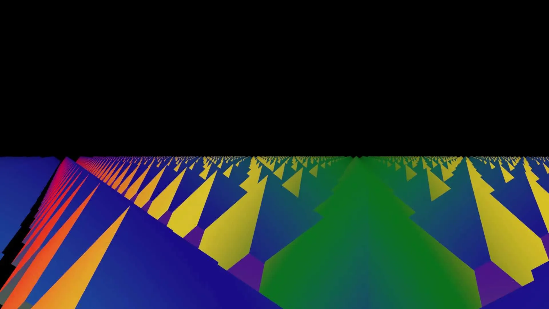 A landscape of colored pyramids.