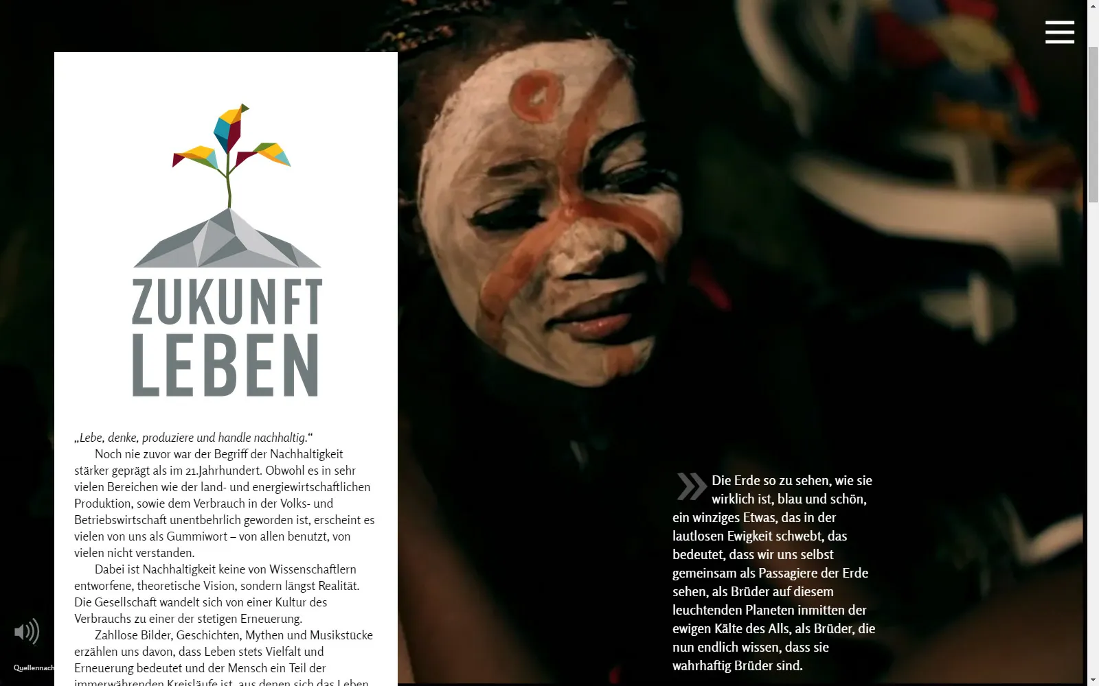 Screenshot with stylised plant logo and intro text overlaying the intro movie where currently indigenous tribes are dancing around a fire.