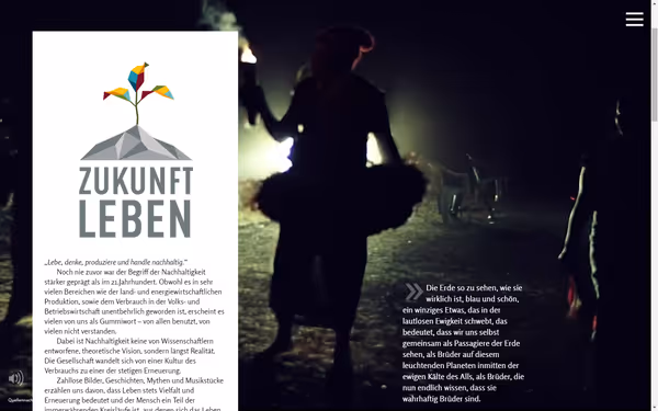 Screenshot with stylised plant logo and intro text overlaying the intro movie where currently indigenous tribes are dancing around a fire.