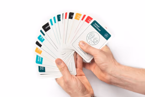 All the cards held in hands. Cards have different colors based on their category.